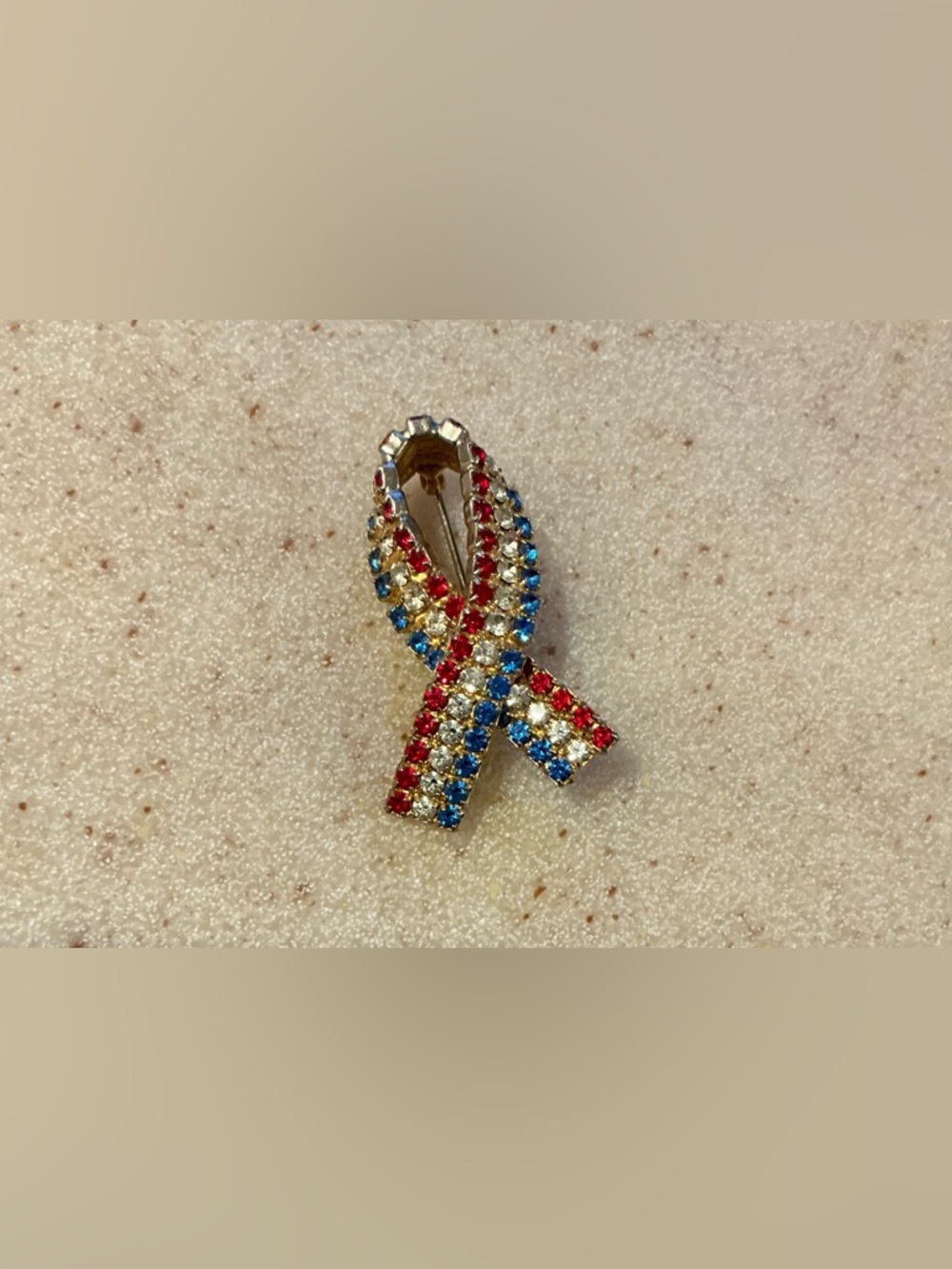 Patriotic Ribbon Crystal Pin Brooch - Red, White & Blue